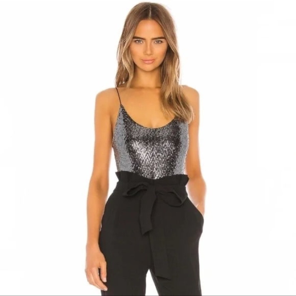 Alice + Olivia Silver Sequin Bodysuit